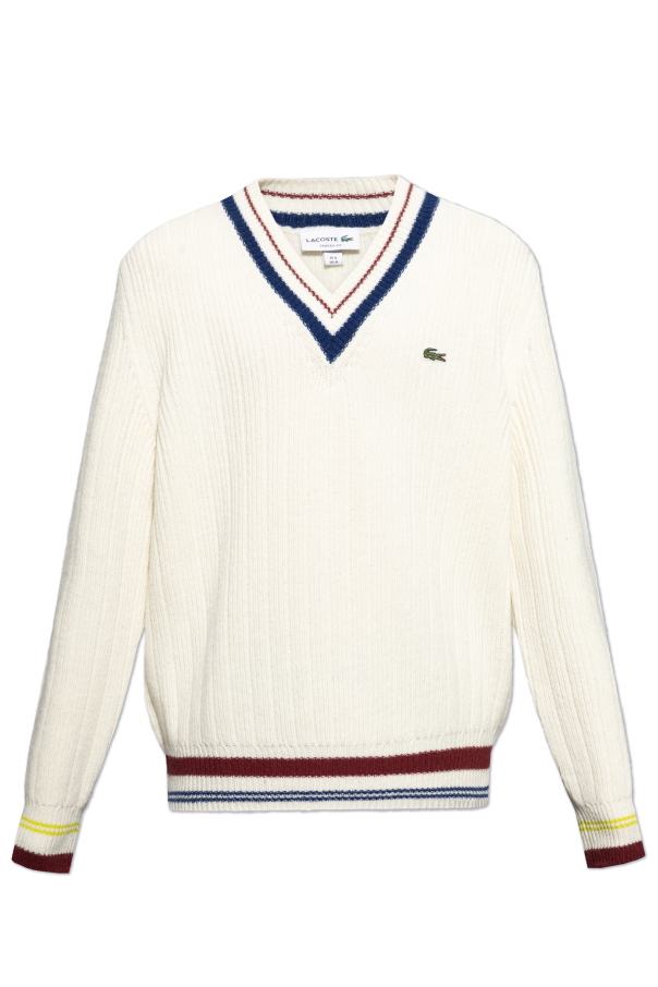 Lacoste Men's sold Sz. 6/XL White V Neck Cotton Sweater